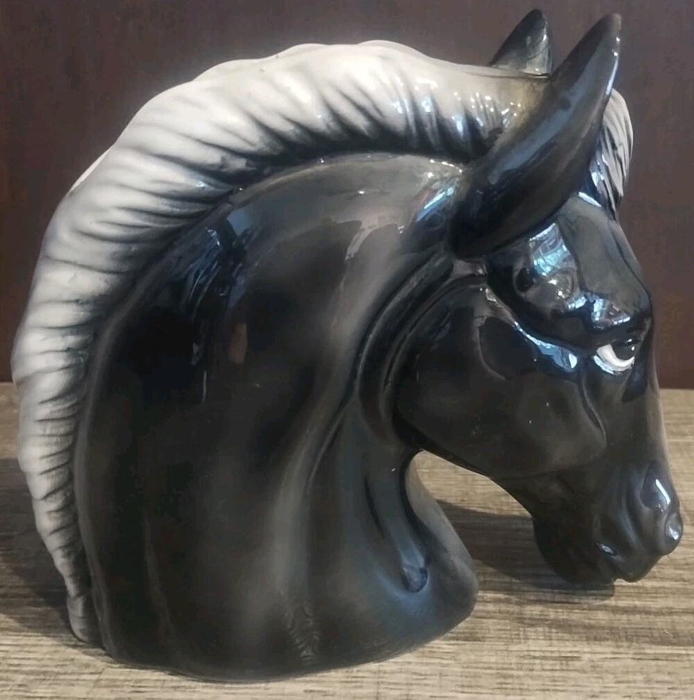 Sarsaparilla Deco Designs Horse planter Ceramic Black White Gray 1992 6 x 6 in.
